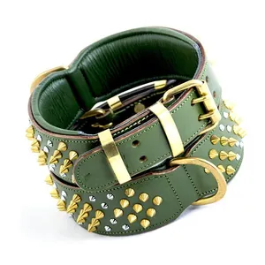 Wholesale OEM manufacturer,Pet Products Genuine Leather Dog Collars Rivet Spiked Studded Adjustable Clear diamante Carved