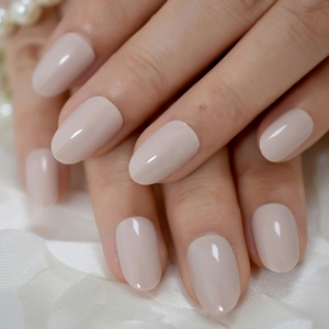 Gel <span class=keywords><strong>de</strong></span> <span class=keywords><strong>uñas</strong></span> postizas ovaladas <span class=keywords><strong>pequeñas</strong></span>, cubierta <span class=keywords><strong>de</strong></span> esmalte brillante Nude diseñada, puntas artificiales con pegamento, 24 Uds. - Product Image 1