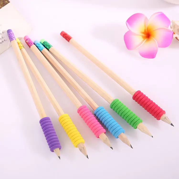 Set di cancelleria economico matita in legno naturale con impugnature in spugna per gomma colorata