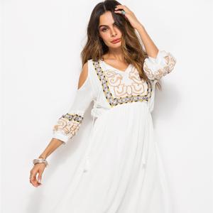 Fábrica de Guangzhou personalizado bordado vestido blanco y azul de las mujeres vestido casual de manga <span class=keywords><strong>2018</strong></span> - Product Image 1