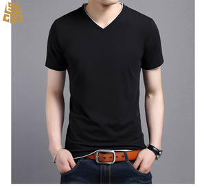 De alta calidad de Color de contraste Collar <span class=keywords><strong>doble</strong></span> capa en blanco con cuello en <span class=keywords><strong>V</strong></span> Hombre novedad agradable camisetas - Product Image 5