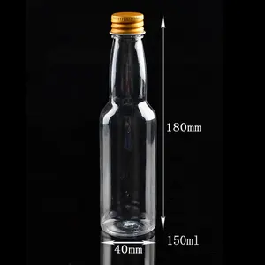 Bpa Gratis Pet Plastic Transparante Mini Liquor Fles Met Aluminium Deksel
