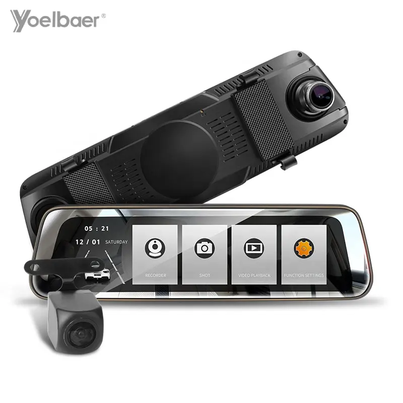 YOELBAER 10 "מראה אחורית רכב DVR HD 1080P מקליט כפולה עדשת דאש מצלמת ADAS GPS ניווט אוטומטי רשם רכב מצלמה