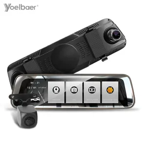 YOELBAER 10 "مرآة الرؤية الخلفية جهاز تسجيل فيديو رقمي للسيارات HD 1080P مسجل عدسة مزدوجة داش كاميرا أداس GPS للملاحة السيارات مسجل سيارة كاميرا