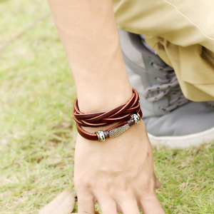 Bracelets vintage multicouches en cuir avec ailes d'ange, breloque masculine, manchette en cuir de vachette bon marché, <span class=keywords><strong>bracelet</strong></span> en cuir véritable pour hommes, cadeau - Product Image 2