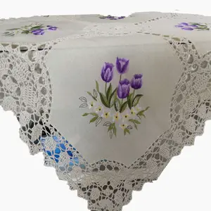 Fita branca artesanal bordada de crochê, conjunto com algodão e toalha de mesa