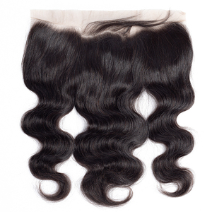 Trío de la onda del cuerpo indio cabello humano frontales de encaje 13X4 100% cutícula alineada pelo de la Virgen - Product Image 2