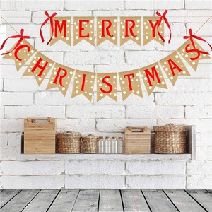 Joyeux Noël Drapeau Lin Toile De Jute Bunting Rustique Bannière Décoration De Noël Fournitures de Douche de Bébé - Product Image 4
