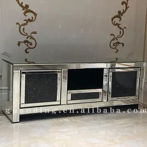 Vendite calde moderno nero schiacciato diamante di cristallo a specchio mobile TV in TV stand