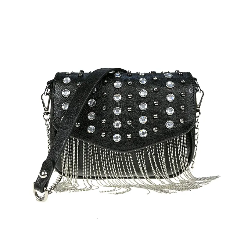 Wholesale fashion Satchels Style women Rivet Decorated Handbags PU leather mini girls shoulder bags with tassel