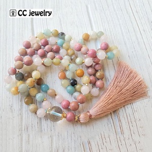 Pabrik kalung rumbai panjang Amazonite <span class=keywords><strong>Rhodochrosite</strong></span> 108 manik simpul mala kalung - Product Image 2