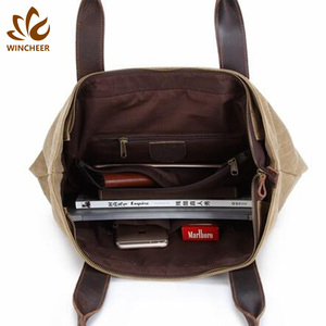 Estilo clásico simple corte de tela de lona al por mayor señoras bolso bolsos de cuero genuino para las mujeres - Product Image 5