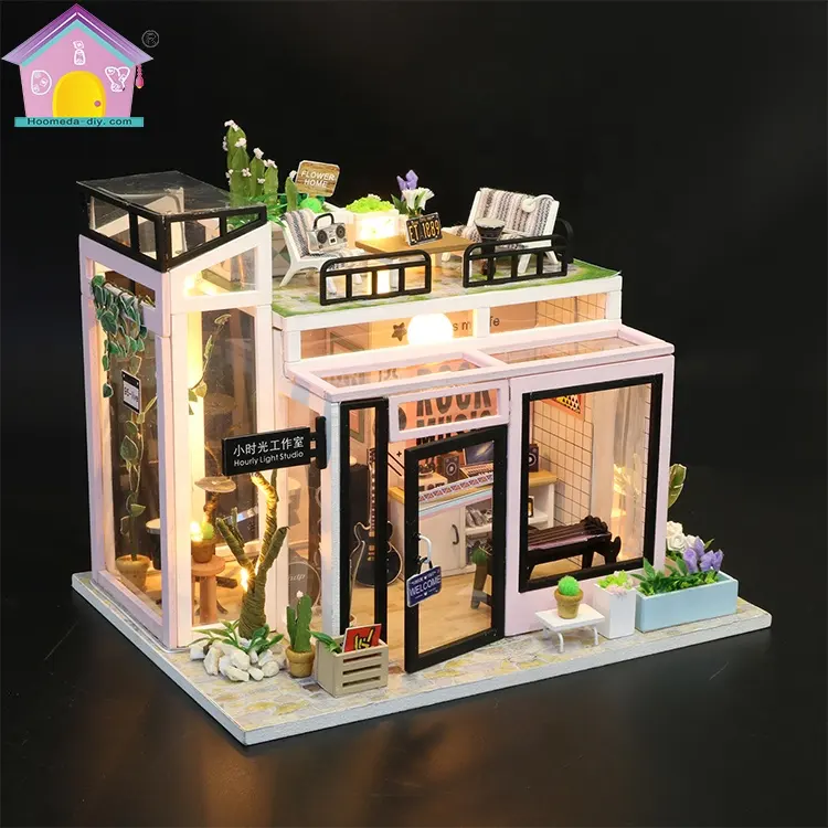 Hongda Craft DIY Dollhouse kiti ile toz geçirmez kapak