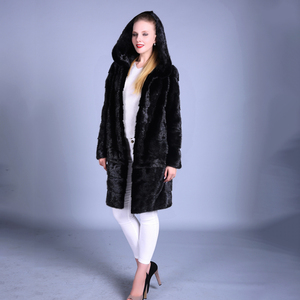 Chine Fournisseur À Capuchon <span class=keywords><strong>Noir</strong></span> De Fourrure De Vison <span class=keywords><strong>Manteau</strong></span> pour les Femmes - Product Image 3
