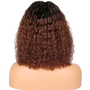 Advanced Pre-Bleached Knot Pre-Plucked Hairline Brown Ombre Bob Textured Natural Curls Ombre Lace Front Wig