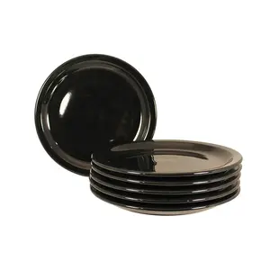 6 Pack Round Plastic Black Dinner Plate