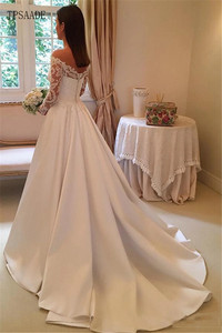 Tessuto satinato in pizzo Appliques abiti da <span class=keywords><strong>sposa</strong></span> per spose lunghe trasparenti spalle abito da <span class=keywords><strong>sposa</strong></span> Vestido De Novia 2025 - Product Image 2