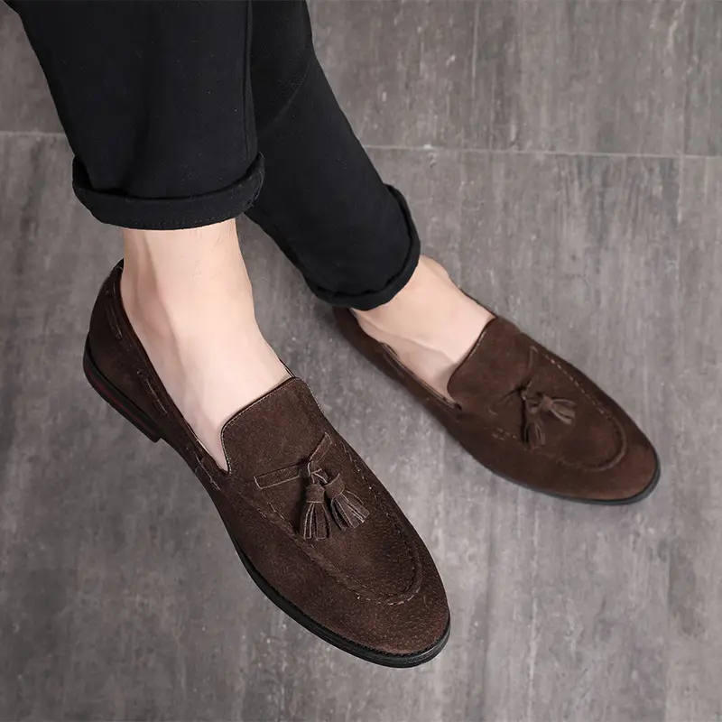 PDEP suede leather court big size37-48 men italian party male slip on tassel office oxford casual driving loafer business shoes