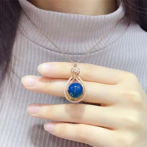 18k Collana In Oro Le Donne 13.0 millimetri Naturale Dominicana Blu Ambra Pendente Della Pietra Preziosa Dei Monili