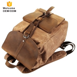 Bajo MOQ de moda los hombres pequeño mini lona encerada bolsa de bolso de cuero genuino de las mujeres mochila para portátil - Product Image 6