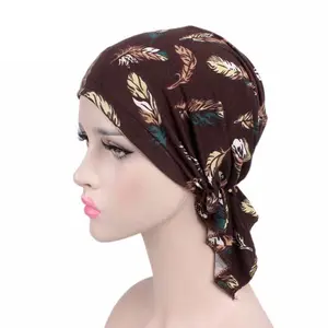 Spot Sales Women Short Pre-Tie Cotton Headwrap Hair Accessories Head Covers Chemo Sleeping Cap Printing Turban