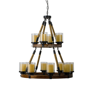 Nuovo design a due livelli grande lampadario <span class=keywords><strong>in</strong></span> <span class=keywords><strong>legno</strong></span> con copertura <span class=keywords><strong>in</strong></span> vetro antico <span class=keywords><strong>in</strong></span> ferro battuto hall foyer villa di illuminazione - Product Image 2