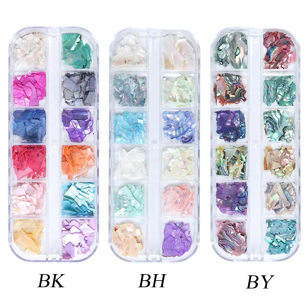 12 Grid Glitter Abalone Shell Flakes For Nail Art Decoration 3D Charms Spring Summer Slices DIY Paillette Accessories