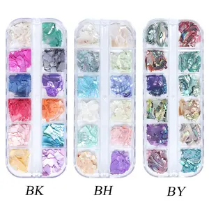 12 Lưới Long Lanh Bào Ngư Vỏ Mảnh Cho Nail Art Trang Trí 3D Charms Mùa Xuân Hè Lát Phụ Kiện Paillette Tự Làm