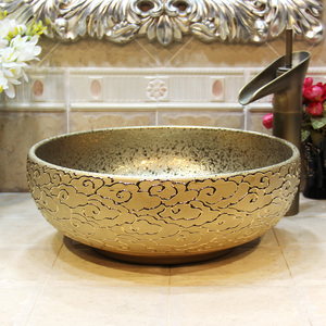 Jingdezhen fabbrica direttamente arte dipinto a mano in ceramica <span class=keywords><strong>lavabo</strong></span> intaglio dorato bagno <span class=keywords><strong>ciotola</strong></span> per Hotel - Product Image 3
