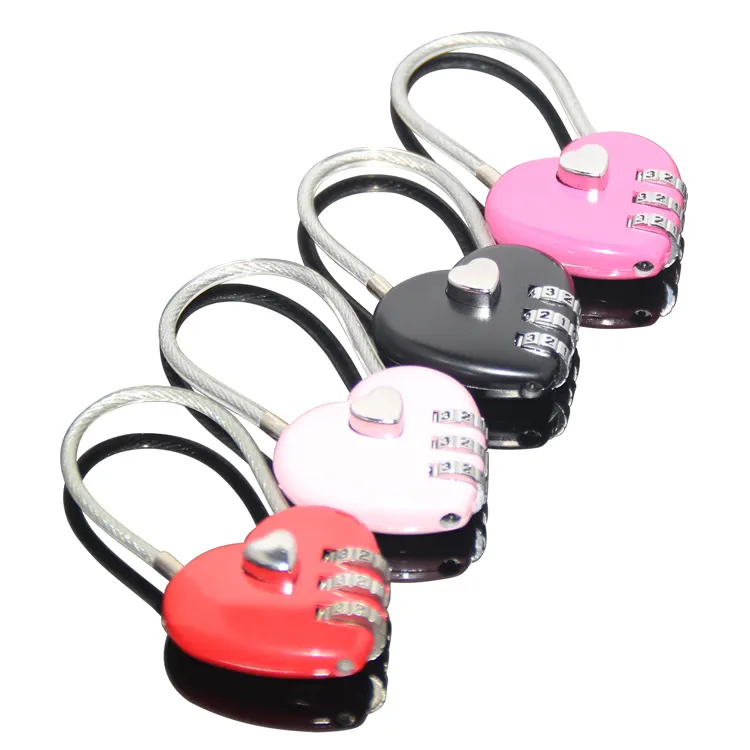 Wedding Party Souvenir Resettable 3 Digit Combination Travel Luggage Suitcase Padlock Steel Wire Metal Heart Love Lock Promotion