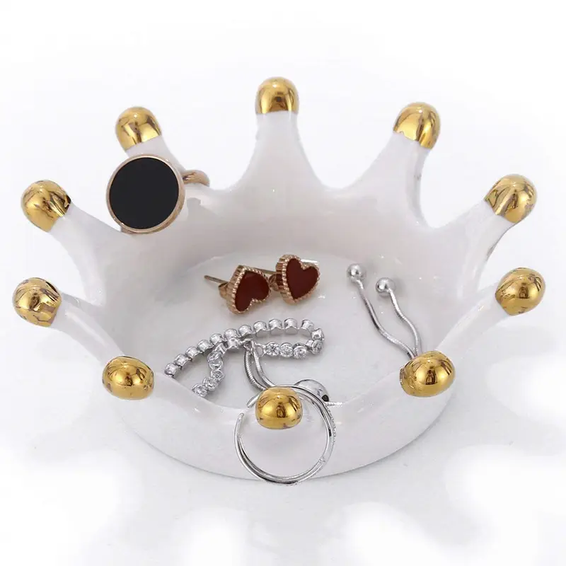 Jewelry Stand Holder Ring Dish For Earring Bracelet Keys Necklace Wedding Birthdays Royal Crown Ceramic Trinket Tray