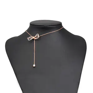 new design hot selling bow tassel necklace jewelry adjustable neck chain temperament bow clavicle chain drop pendant for female