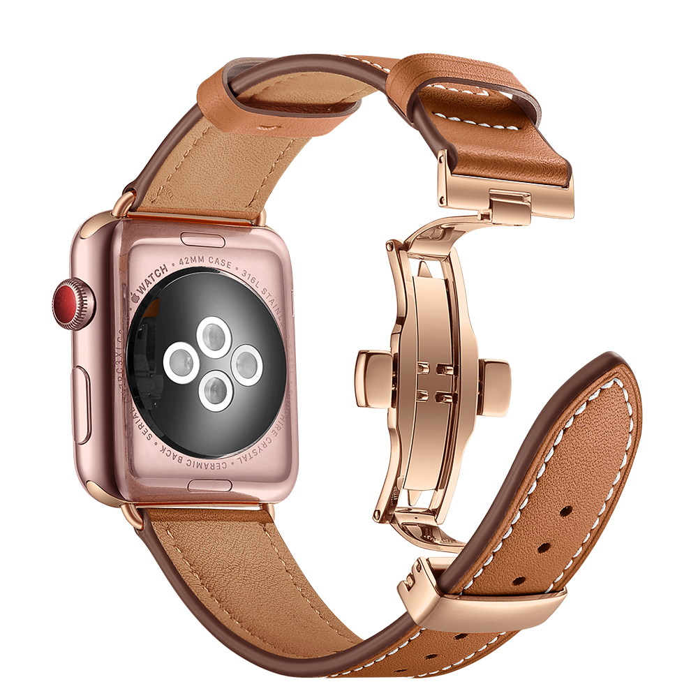 Роскошные розовые золотые застежки-бабочки для кожаного ремешка Apple для смарт-часов