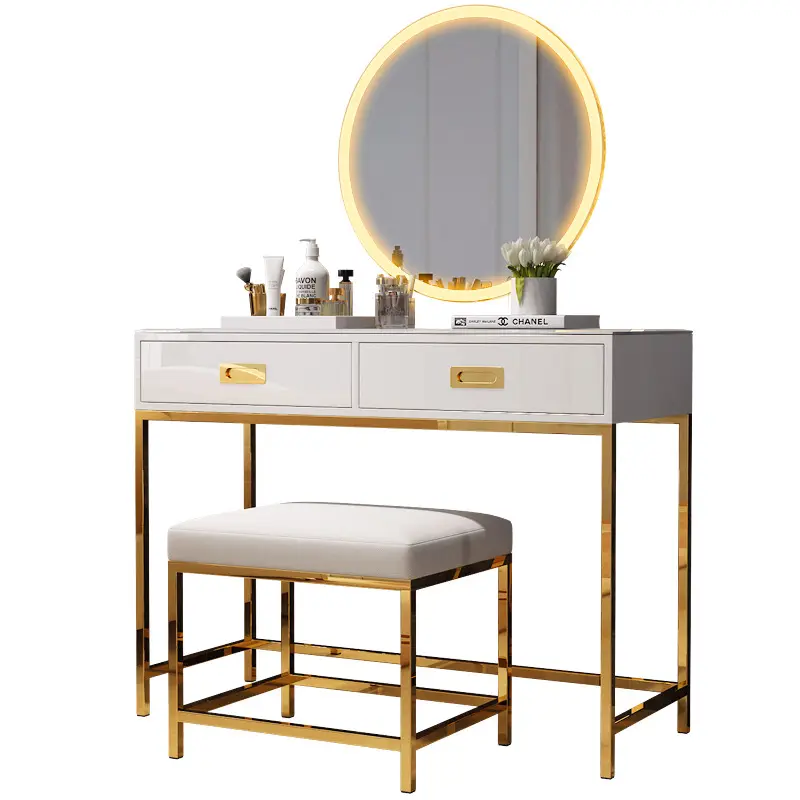 Mobiliário da cama, conjunto de quarto de luxo de diamante cômoda com mesa espelhada led