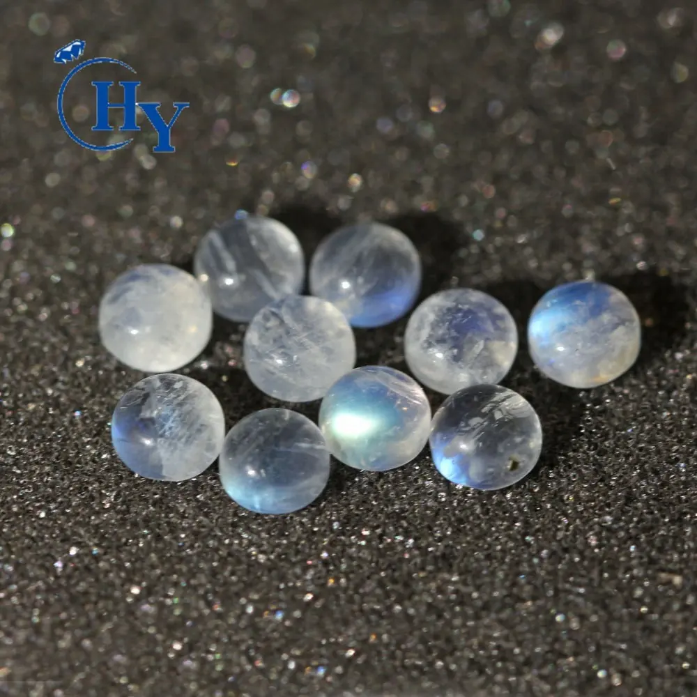 Good price natural round flat back rainbow moonstone cabochon for jewelry