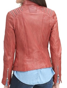 Chaqueta de motorista de piel de oveja Beige oscuro para mujer, novedad deportiva, moda personalizada, venta al por mayor, barata - Product Image 5