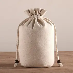Organic Muslin Canvas Cotton Wheat Flour Packaging Bags With Round Bottom