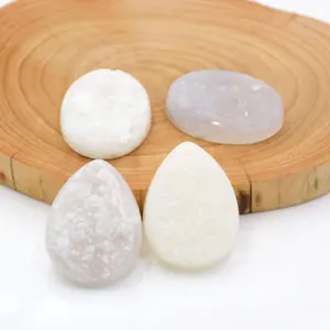 Wholesale Natural White druzy geode stone oval teardrop shape agate drusy gemstone for necklace making