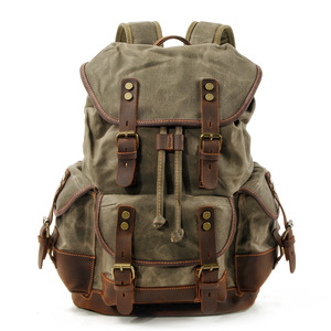 Retro Batik Canvas Spliced Cowhide Outdoor <strong>Waterproof</strong> Mountaineering Travel Backpack Large-capacity <strong>Rucksack</strong> - Product Image 6