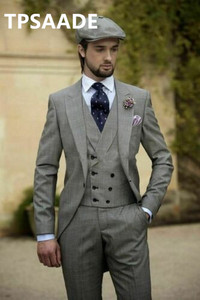 Grigio Da Sposa Groomsmen Smoking su misura Con Doppio Petto Della Maglia Degli Uomini Del Vestito WF163 - Product Image 4