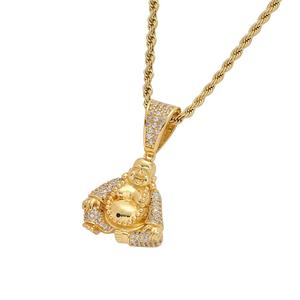 AceWings CN074 Collana Hip Hop Iced Out con Design Buddha CZ Bling Bling Placcata Oro/Argento con Catena a Corda, Regalo - Product Image 3