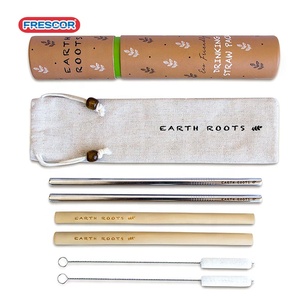 Amazon biodegradable eco friendly Bamboo drink straws with logo in a box with 6pcs straws and a cleaning brush