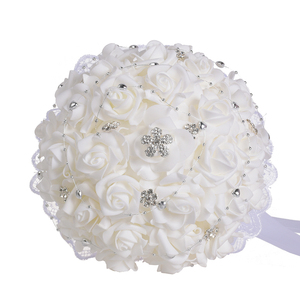 Romantique Artificielle Blanc <span class=keywords><strong>Ivoire</strong></span> Fleurs Main <span class=keywords><strong>De</strong></span> <span class=keywords><strong>Mariée</strong></span> Tenant Rose <span class=keywords><strong>Bouquet</strong></span> <span class=keywords><strong>De</strong></span> Mariage - Product Image 2