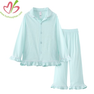 Bambini pigiami per bambini tinta unita di colore gira-giù il collare <span class=keywords><strong>pigiama</strong></span> di cotone set boutique della ragazza maniche lunghe degli indumenti da notte - Product Image 2