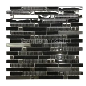 高级内墙装饰6毫米玻璃混合不锈钢黑条玻璃马赛克瓷砖