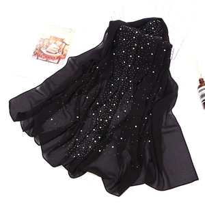 Neue funkelnde Hochzeit Kristall Muslime lange Damen Schal Wraps aus massivem Polyester Chiffon Schimmer Strass Perle Hijab Schal - Product Image 4