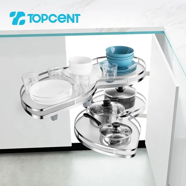 Topcent wholesale metal cutlery kitchen cabinet soft sliding wire mesh corner baskets swing trays for kitchen