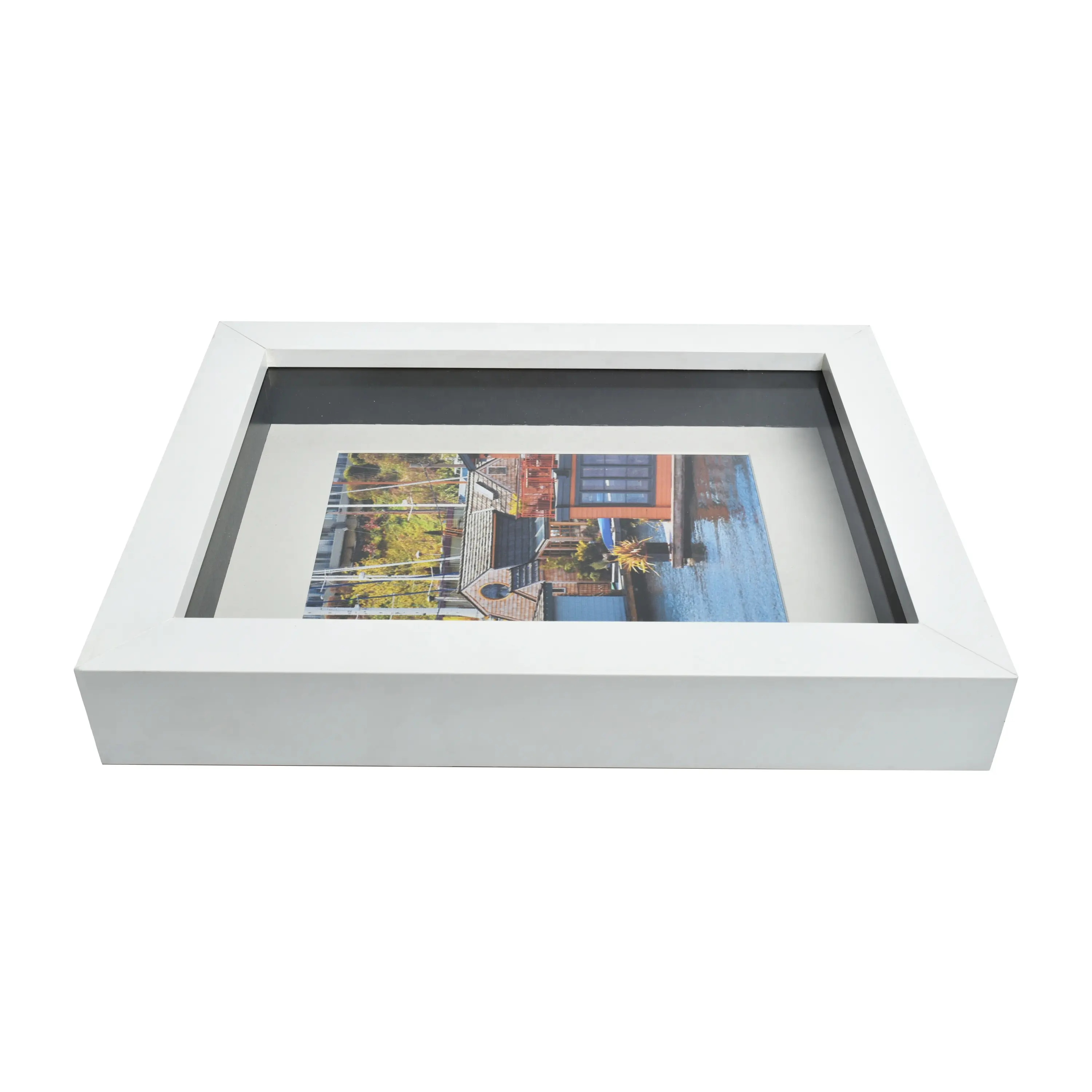 8*8 White Wall Art 3D Chic Plain Wood Shadow Box Picture Frame for Souvenir and Badge