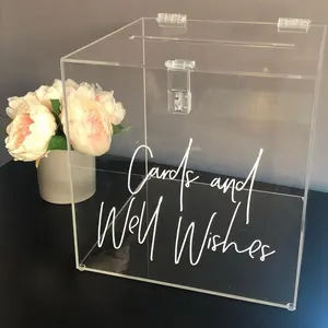 Acrylic Cards Wishing Well Box Wholesale Hasp Lock Acrylic Donation Box Acrylic Wedding Card Box With Engraved Logo