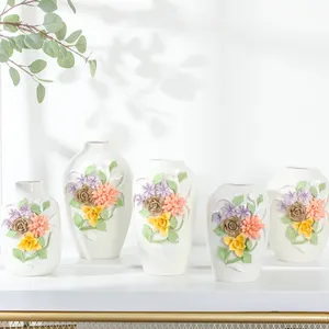 3D Ready Goods Handmade Flower Sweet Home Gift White Decorative Ceramic Vase For Home Decor